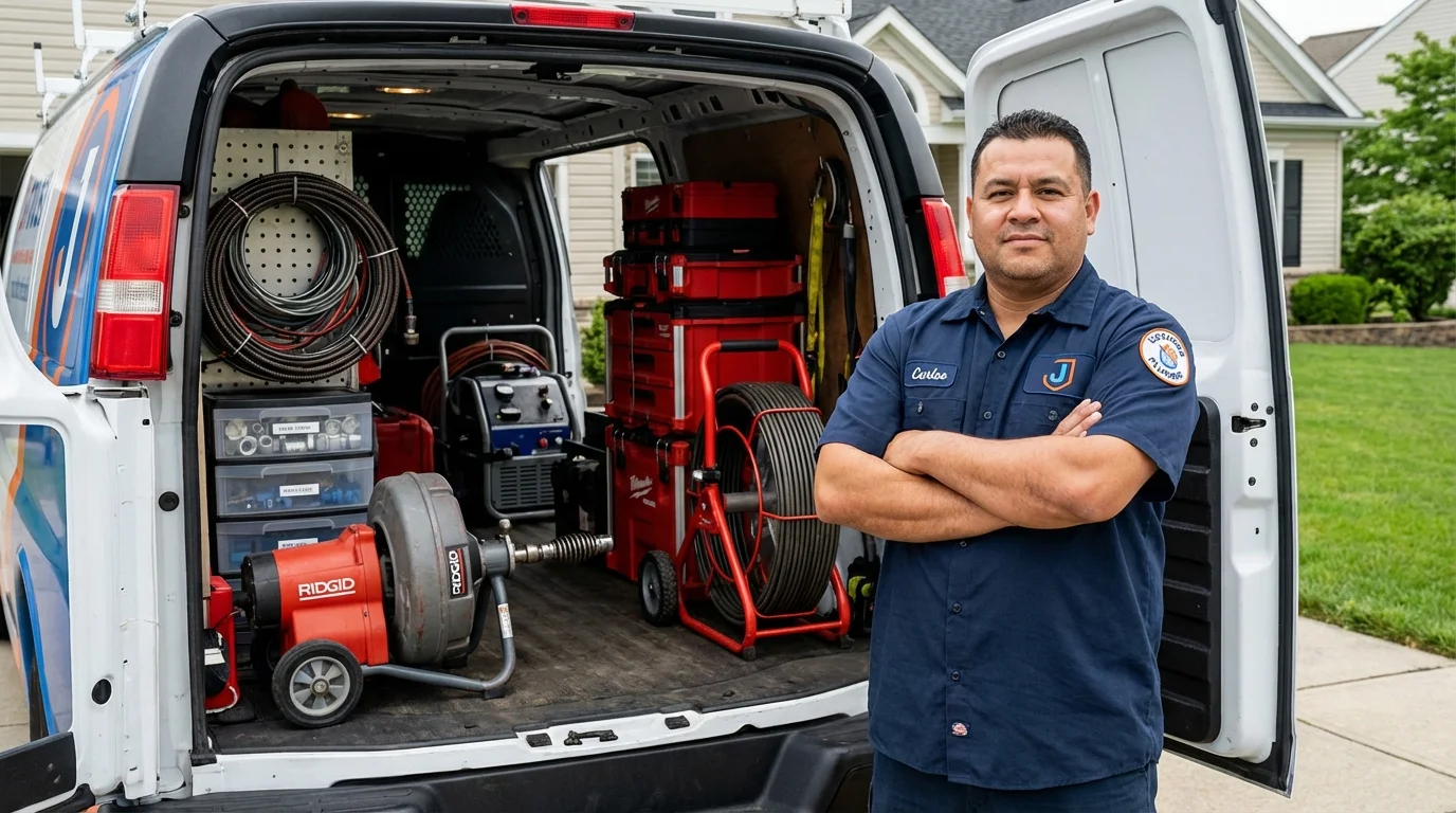 Professional drain cleaning equipment and Johns Plumbing LLC plumber in Madison Lake
