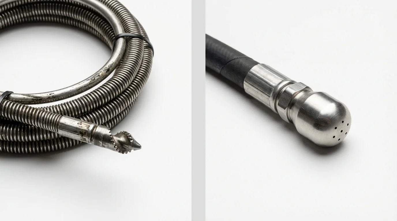 Drain snake cable and hydro jetting nozzle used for drain cleaning in Madison Lake, MN