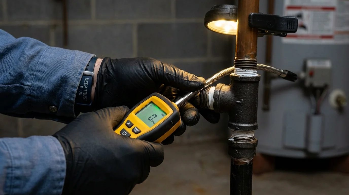Gas leak detection with electronic sniffer by Johns Plumbing LLC in Madison Lake