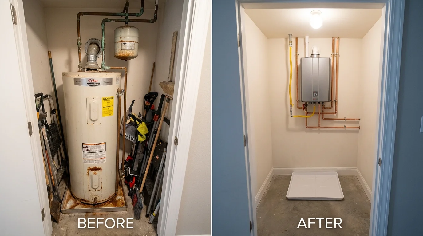 Tank water heater versus wall-mounted tankless unit comparison for Madison Lake, MN homeowners
