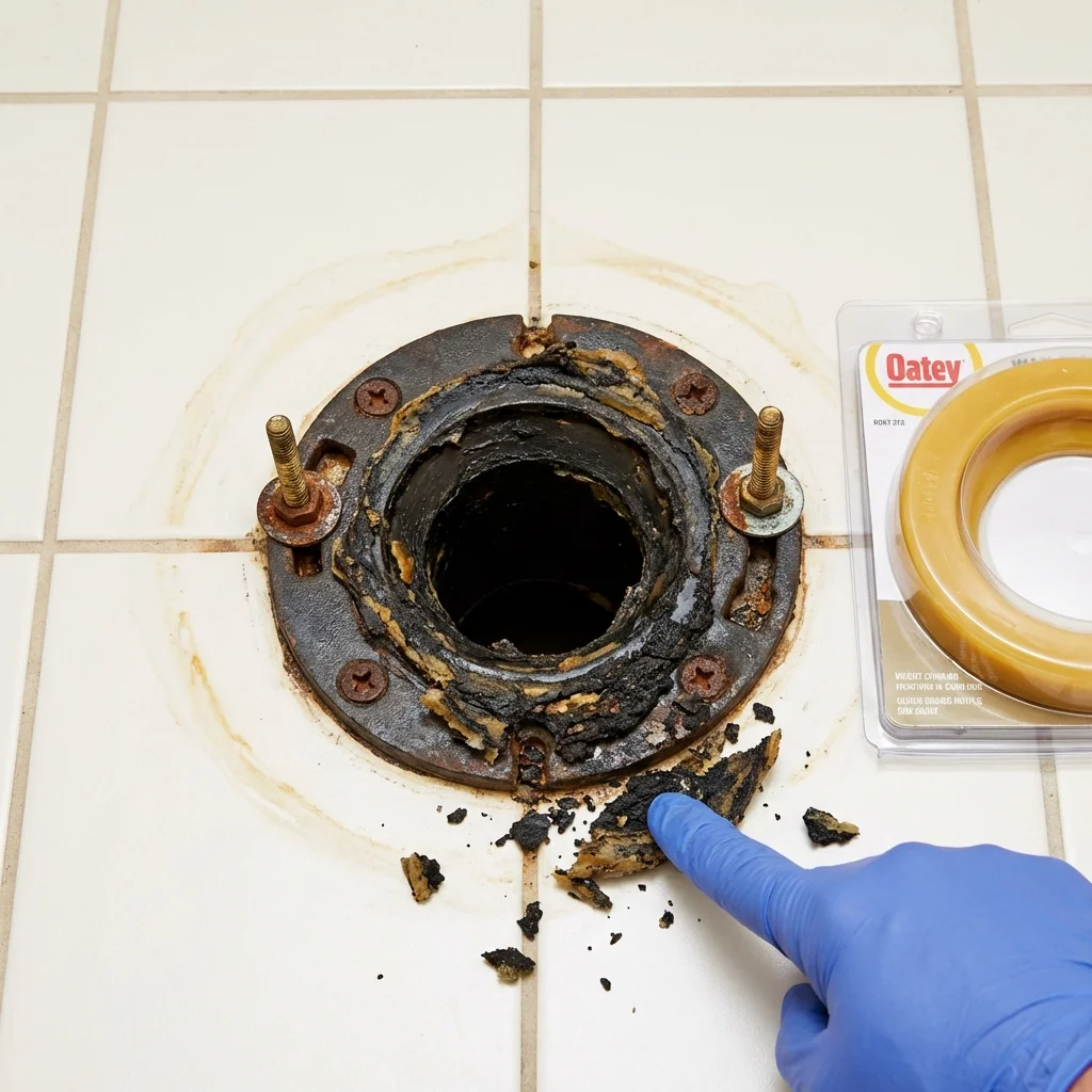 Failed wax ring showing water seepage at the base of a toilet in a Madison Lake, MN home